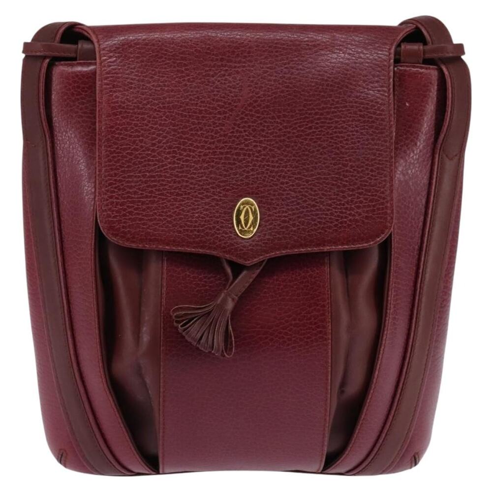 Cartier Leather Shoulder Bag Bordeaux Gold